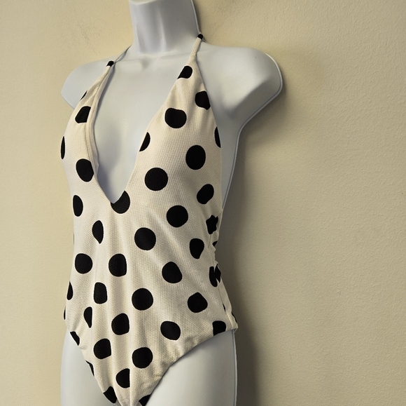 Bar III This And Dot Halter One Piece Swimsuit Black White L - Picture 5 of 12